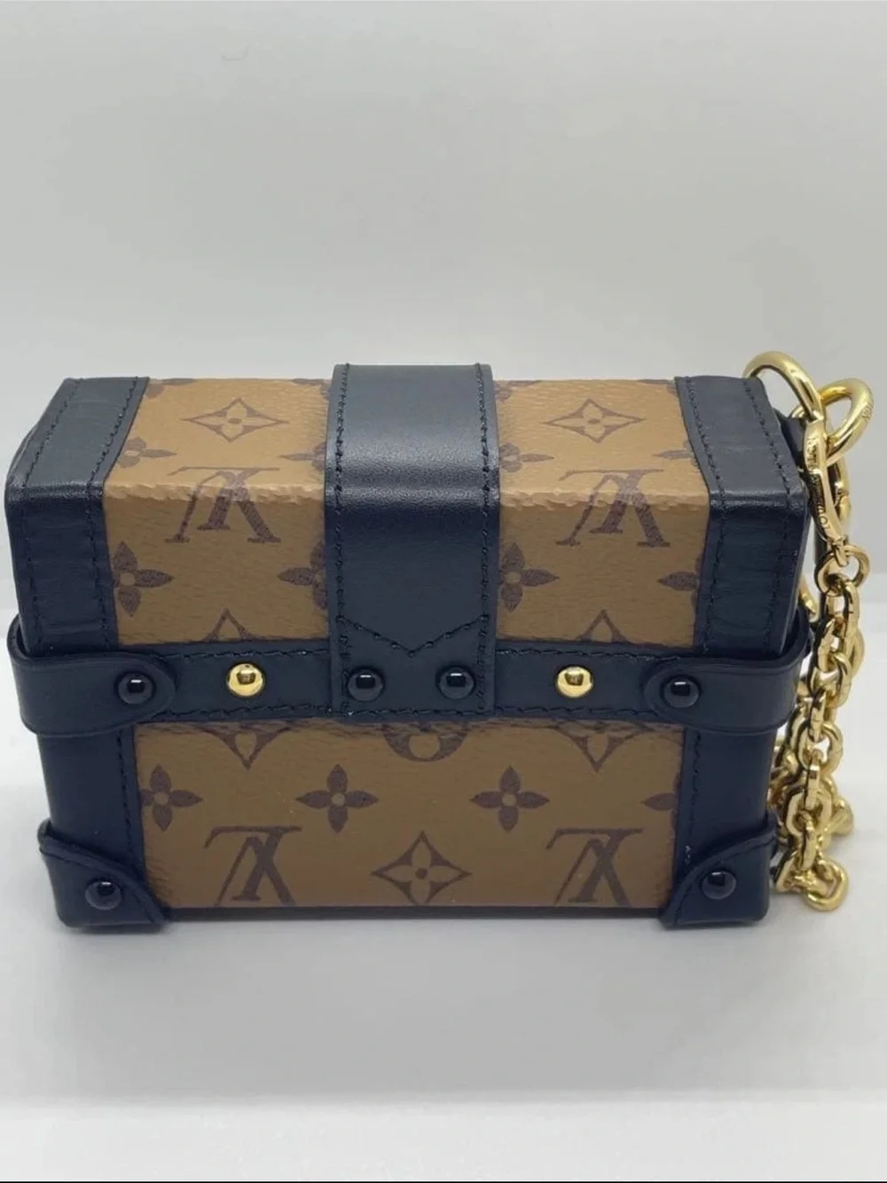 Louis Vuitton Brown Monogram Mini Trunk Bag with Black Accents and Gold Hardware